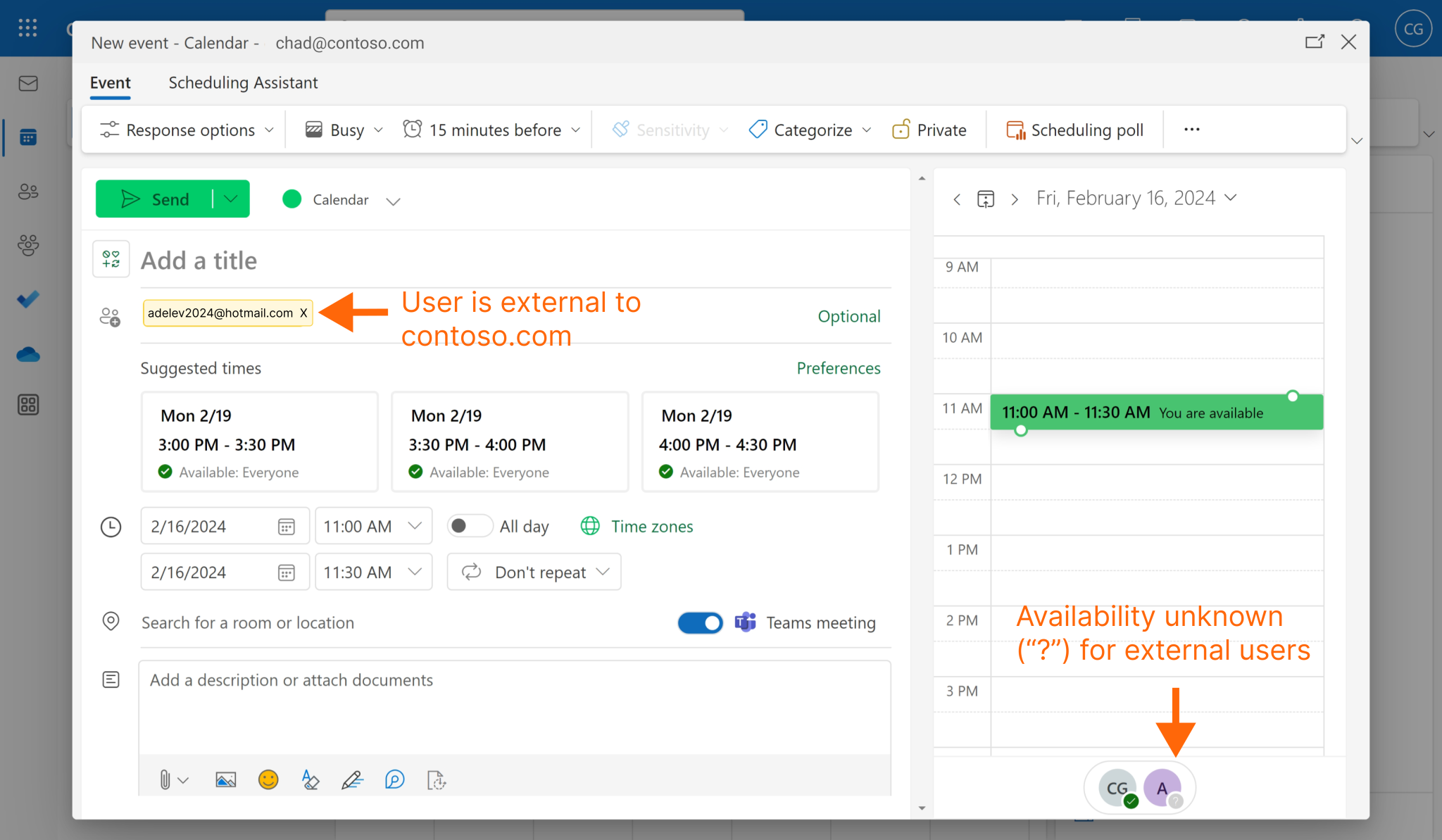 asistente de programación de outlook
