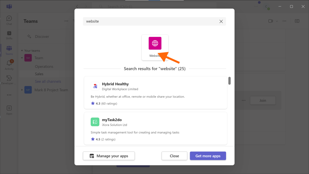 Microsoft Teams वेबसाइट ऐप