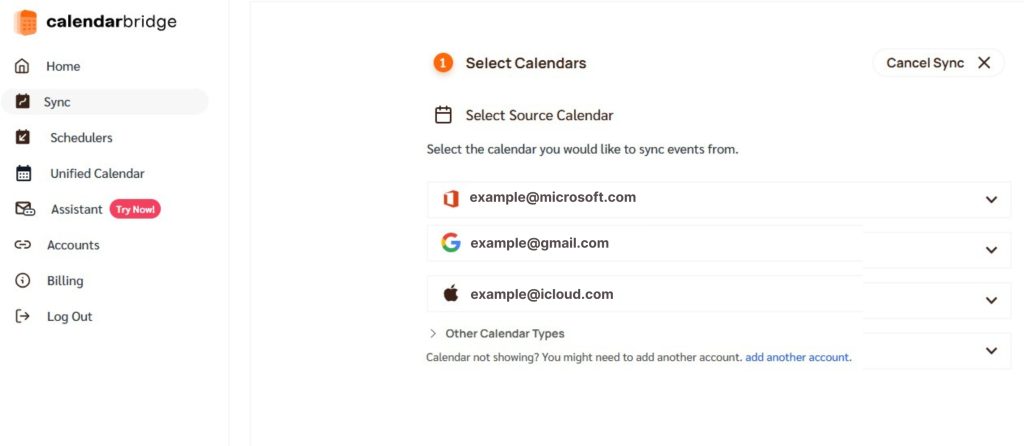 Paramètres de synchronisation en temps CalendarBridge