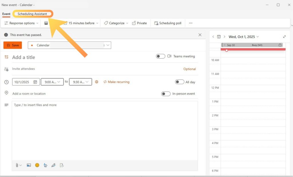 Öffnen Sie Outlook und starten Sie eine neue Besprechungseinladung